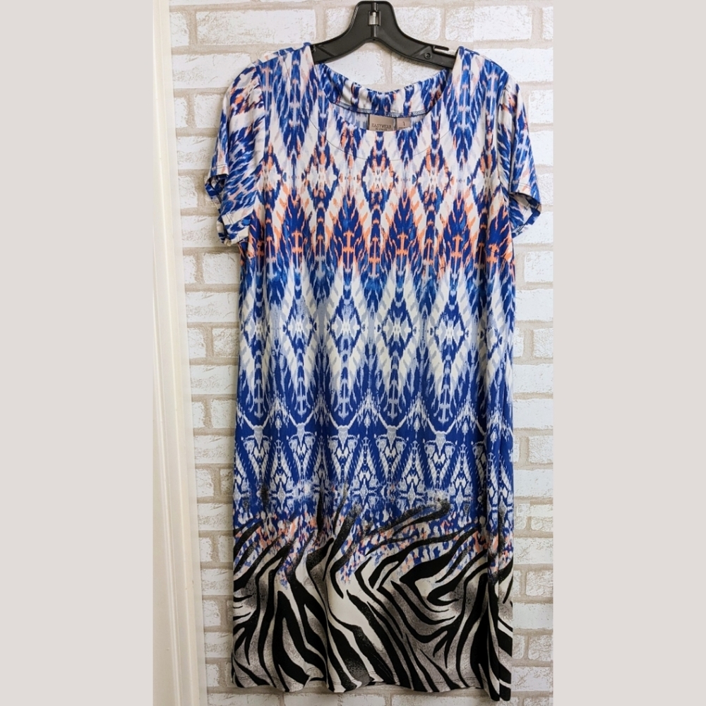Chicos Sz 1 Medium (8-10) Dress Zebra Animal Print Stretch Short Sleeve D